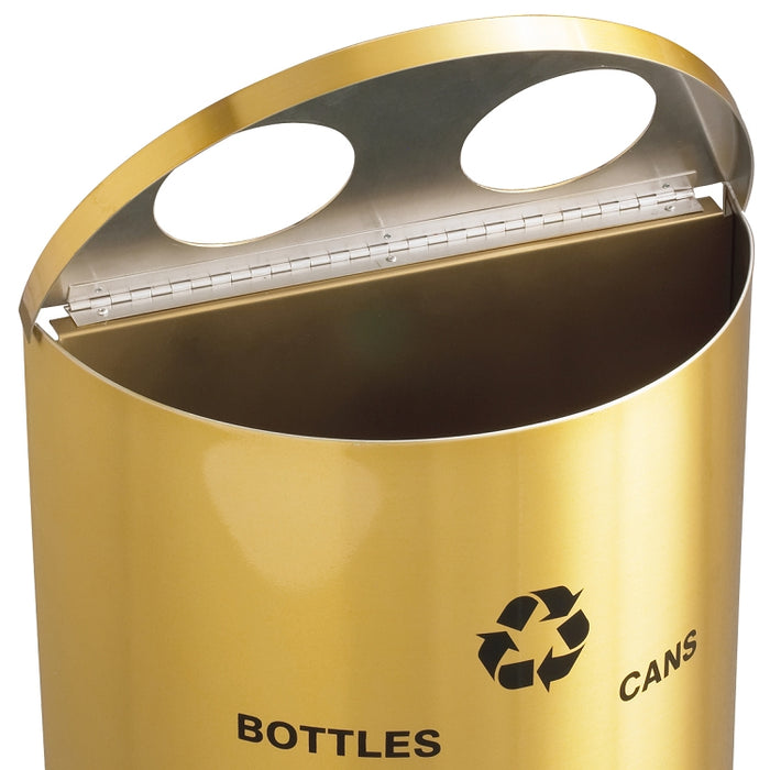Glaro XL 29-Gallon Dual-Stream Half-Round Trash Can in Satin Aluminum