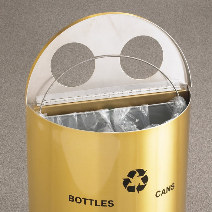 Glaro XL 29-Gallon Dual-Stream Half-Round Trash Can in Satin Aluminum