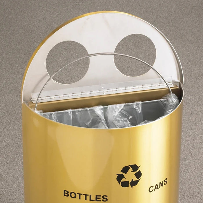 Glaro 29-Gallon Dual-Stream Half-Round Commercial Trash Can in Satin Brass