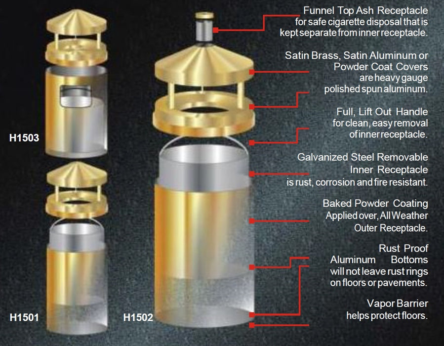 Canopy Top Ash / Trash WASTEMASTERS® with Built-in Funnel Top Cigarette Receptacle