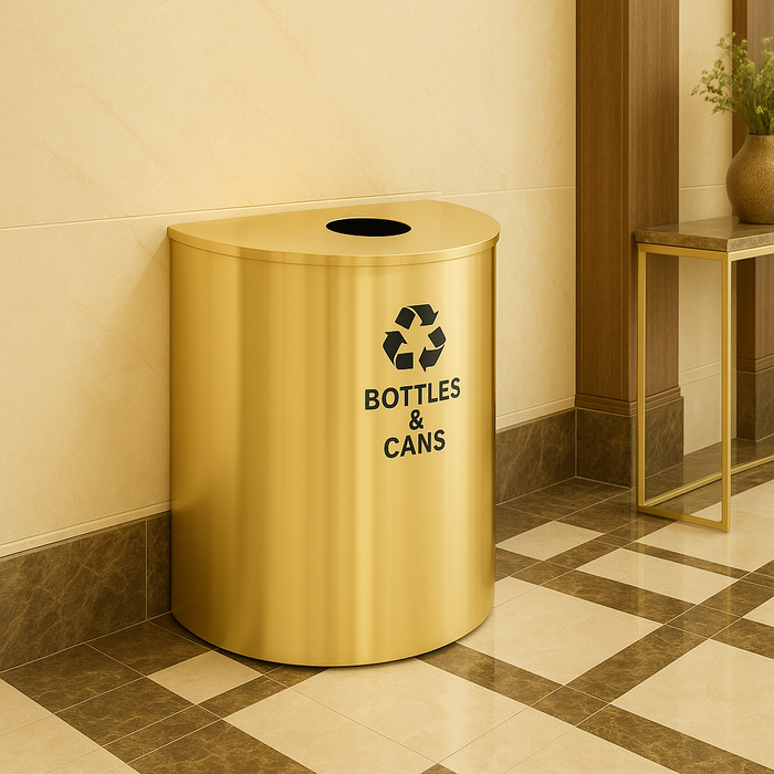 Glaro XL 29-Gallon Half-Round Satin Brass Commercial Trash Can