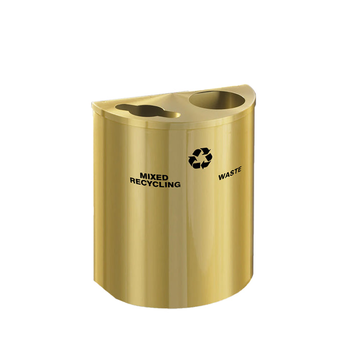 Glaro 29-Gallon Dual-Stream Half-Round Commercial Trash Can in Satin Brass