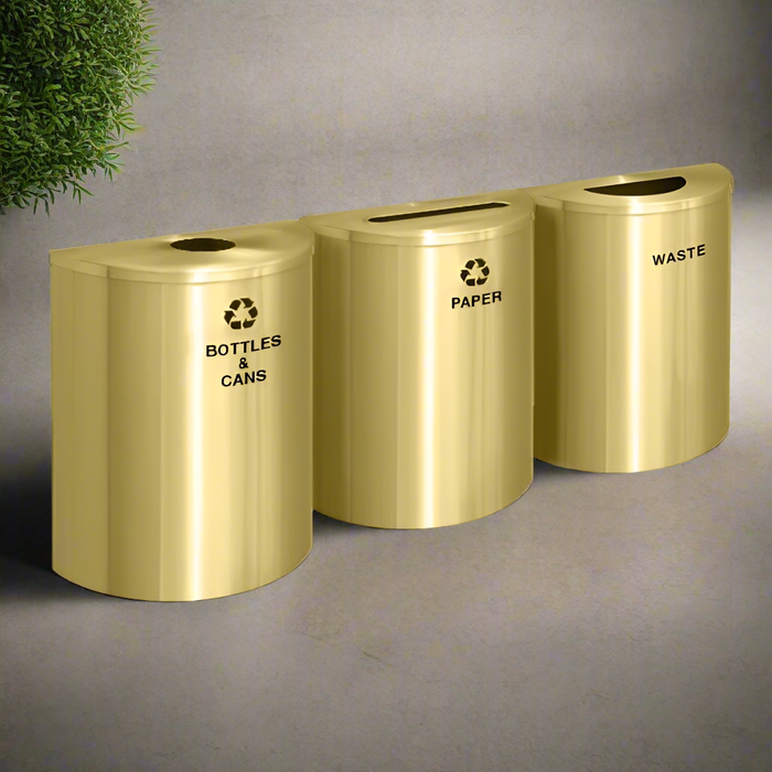 Glaro 29-Gallon Triple Stream  Half-Round Trash Can & Recycling Station in Satin Brass