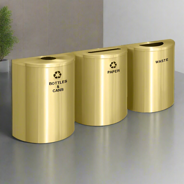 Glaro 29-Gallon Triple Stream  Half-Round Trash Can & Recycling Station in Satin Brass