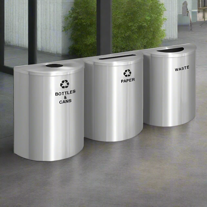 Glaro Triple Stream Half-Round Aluminum Trash Can  29 Gallon Indoor Unit