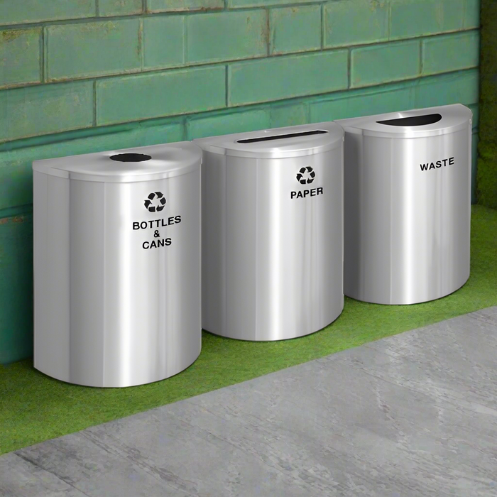 Glaro Triple Stream Half-Round Aluminum Trash Can  29 Gallon Indoor Unit