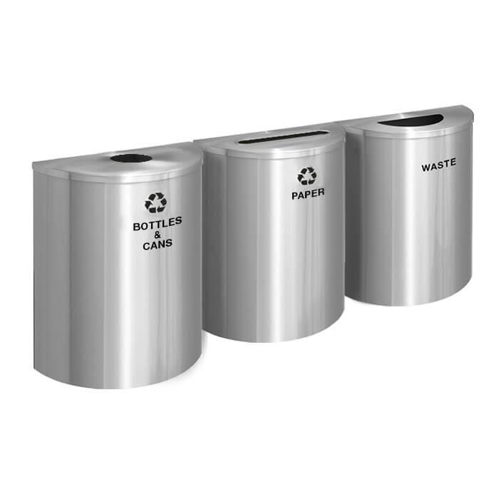 Glaro Triple Stream Half-Round Aluminum Trash Can  29 Gallon Indoor Unit