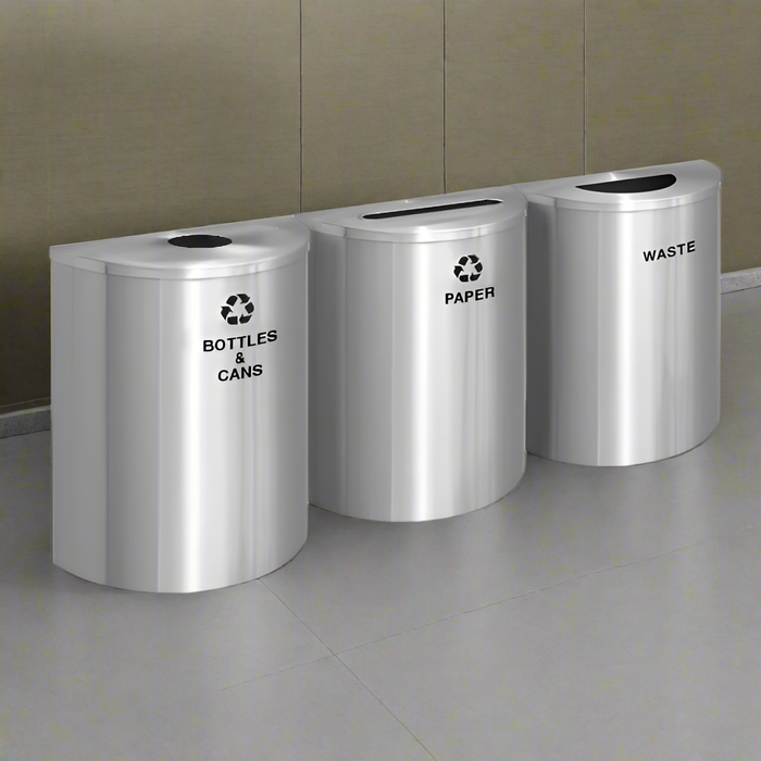 Glaro Triple Stream Half-Round Aluminum Trash Can  29 Gallon Indoor Unit