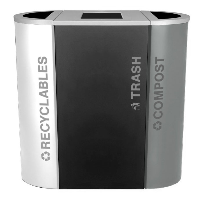 Excell-Kaiser Three-Stream Half-Round Indoor Trash Can Combo Recycling Station