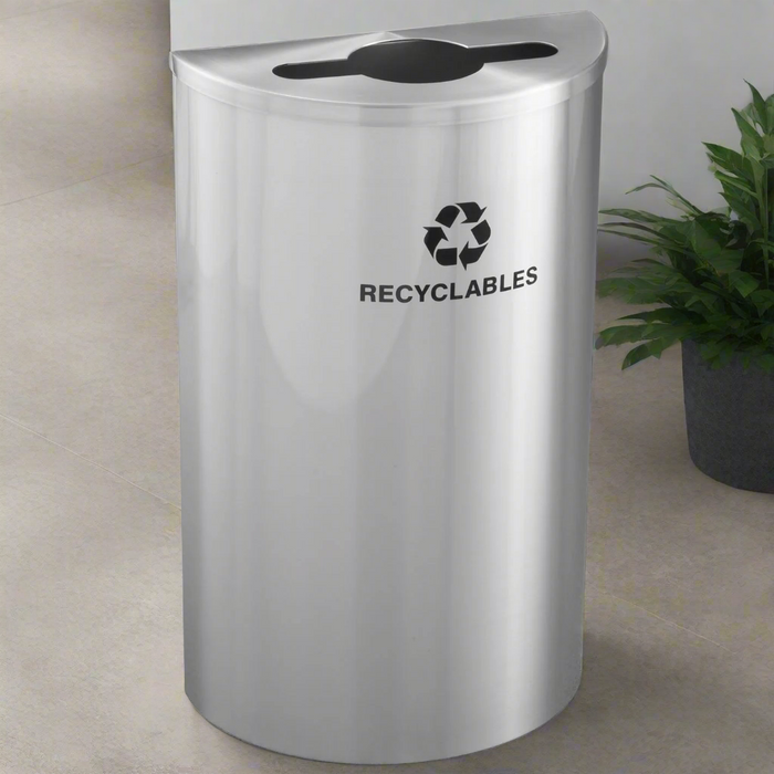 Glaro Half-Round 14-Gallon Indoor Recycling Trash Can – Satin Aluminum