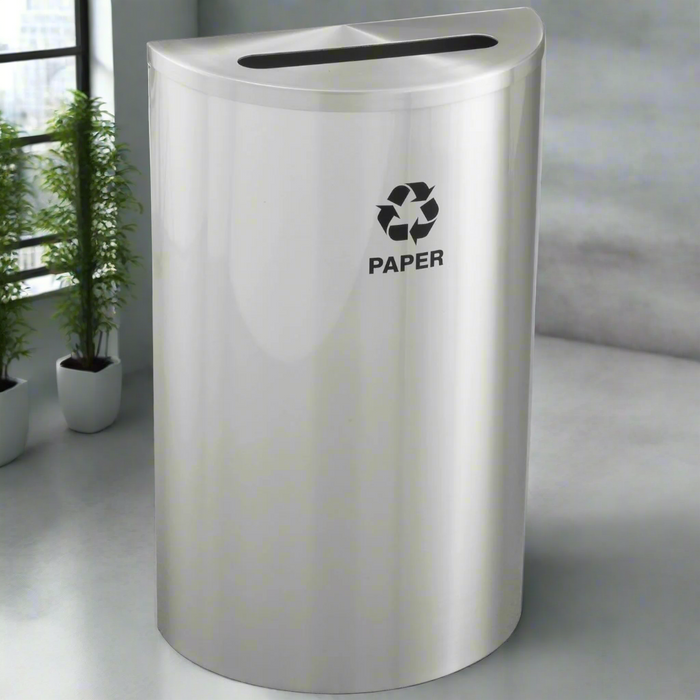 Glaro Half-Round 14-Gallon Indoor Recycling Trash Can – Satin Aluminum