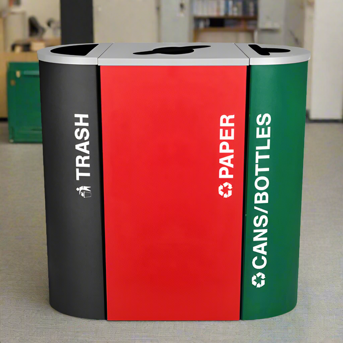 Excell-Kaiser Modular Triple-Stream Indoor Trash Can & Recycling Station Combo