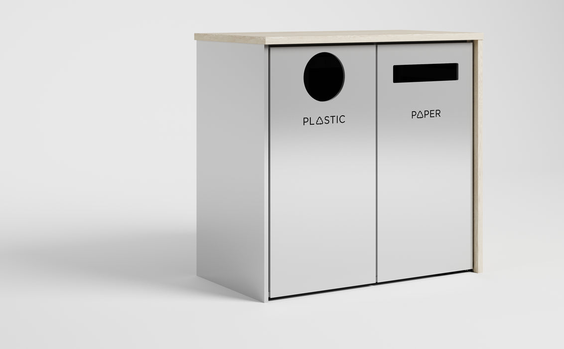 Nevins Laminate Partial Wrap Double Stream Trash Can – Dual Waste & Recycling Receptacle