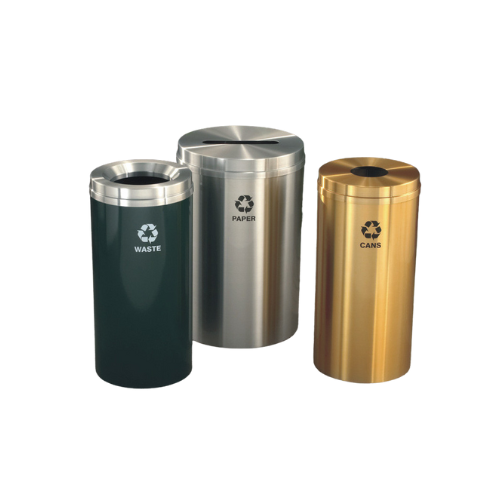 Glaro 16-Gallon Satin Brass Trash Can with Recycling Logo