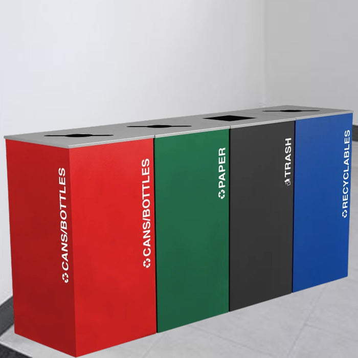 Excell-Kaiser Four-Stream 36-Gallon Indoor Trash Can Station – Commercial Waste & Recycling System