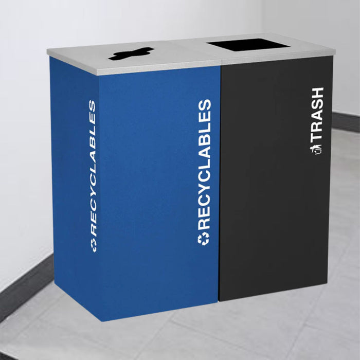 Excell-Kaiser Double 36-Gallon Trash Can Station – Indoor Square Recycling & Waste Bins