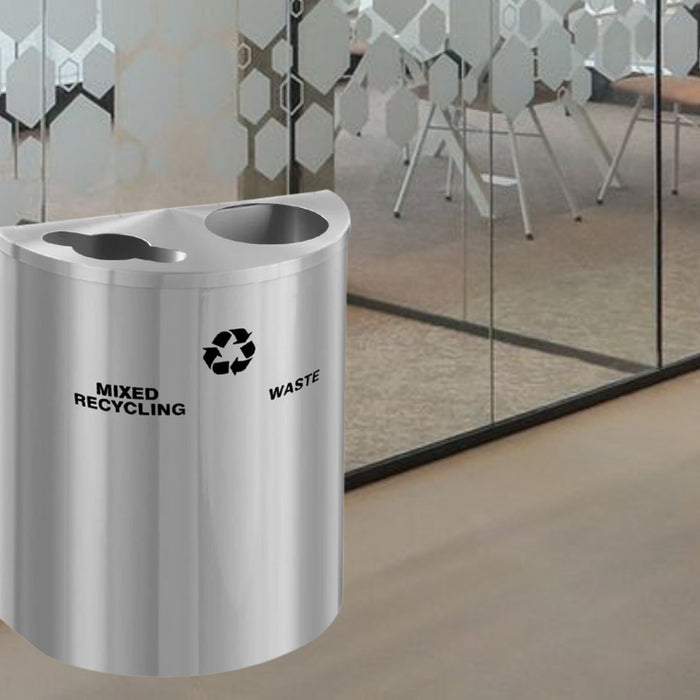Glaro XL 29-Gallon Dual-Stream Half-Round Trash Can in Satin Aluminum