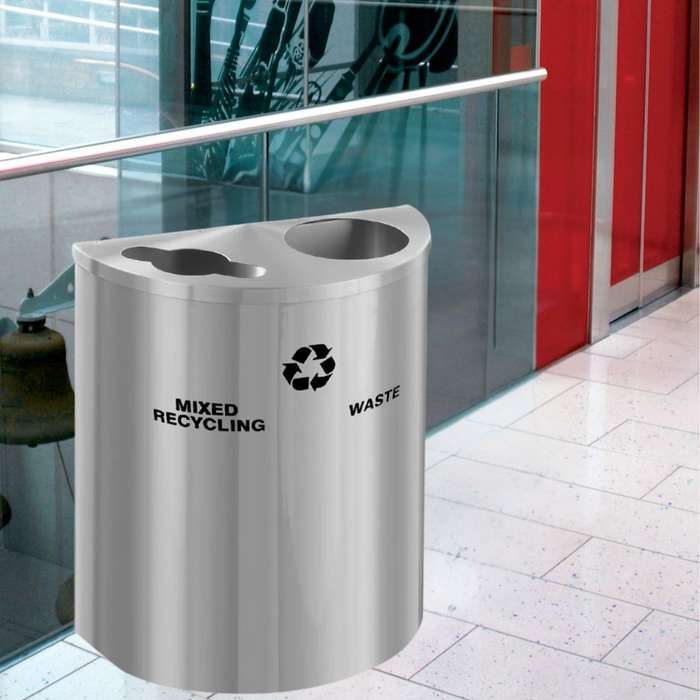 Glaro XL 29-Gallon Dual-Stream Half-Round Trash Can in Satin Aluminum