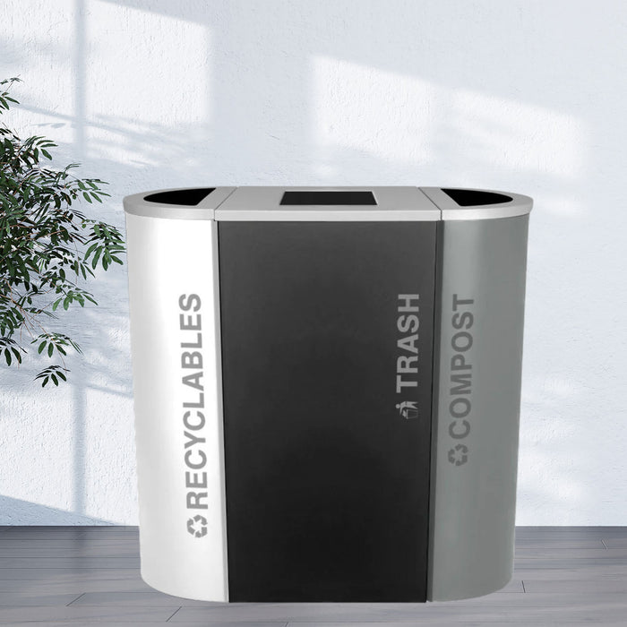 Excell-Kaiser Three-Stream Half-Round Indoor Trash Can Combo Recycling Station