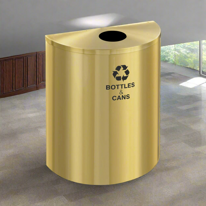 Glaro XL 29-Gallon Half-Round Satin Brass Commercial Trash Can