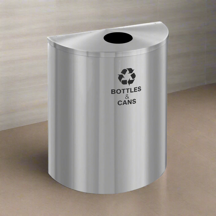 Glaro XL 29-Gallon Half-Round Commercial Trash Can in Satin Aluminum