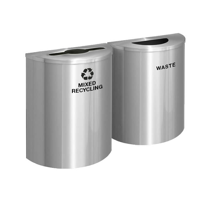 Glaro 29 Gallon Dual Trash Can & Recycling Station in Satin Aluminum – Half-Round