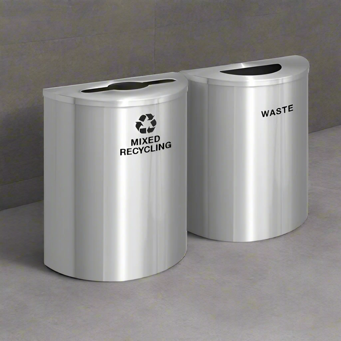 Glaro 29 Gallon Dual Trash Can & Recycling Station in Satin Aluminum – Half-Round