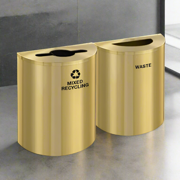 Glaro 29 gallon Dual Trash Can & Recycling Station in Satin Brass Half-Round