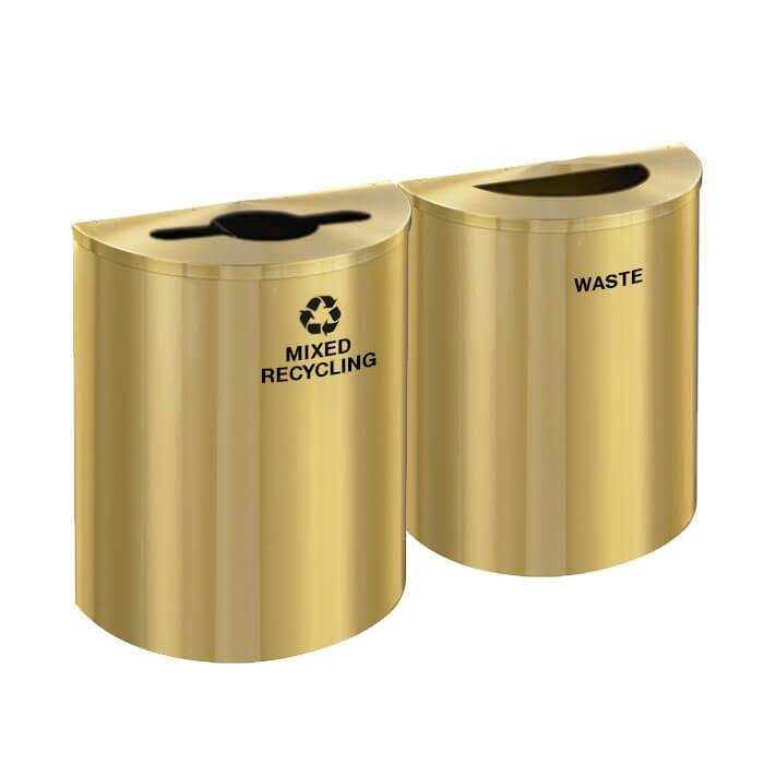 Glaro 29 gallon Dual Trash Can & Recycling Station in Satin Brass Half-Round