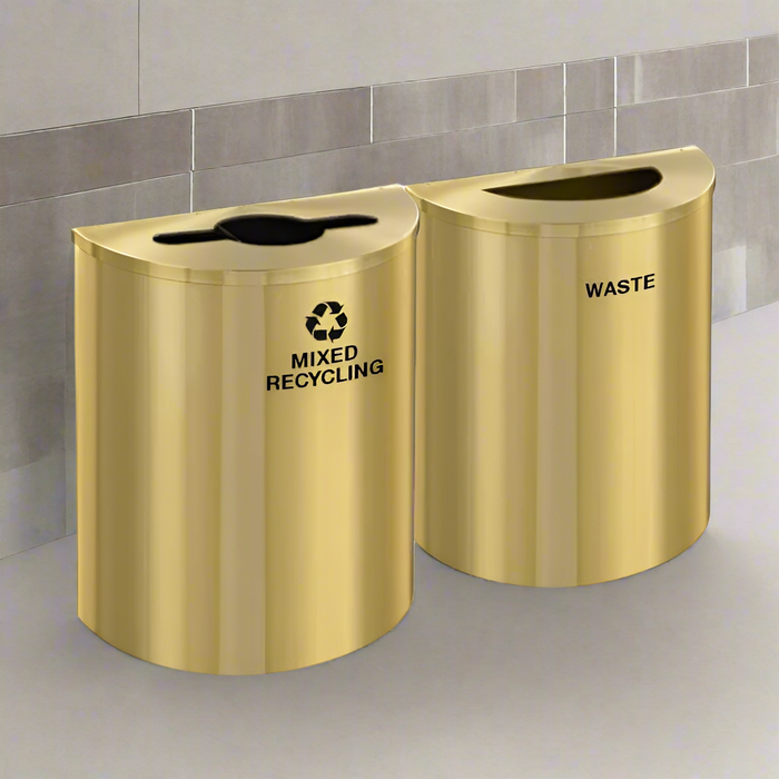 Glaro 29 gallon Dual Trash Can & Recycling Station in Satin Brass Half-Round