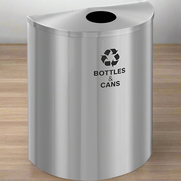 Glaro XL 29-Gallon Half-Round Commercial Trash Can in Satin Aluminum