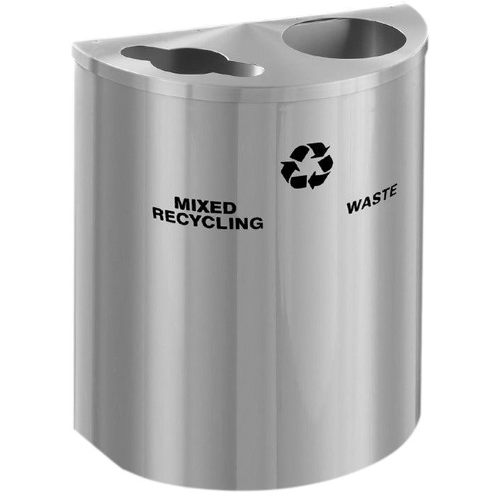 Glaro XL 29-Gallon Dual-Stream Half-Round Trash Can in Satin Aluminum