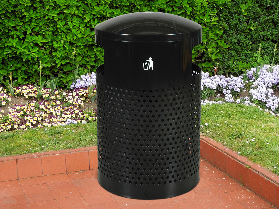 Ex-Cell Kaiser Outdoor Dome Top Trash Can – 40 Gallon Steel, Black Gloss