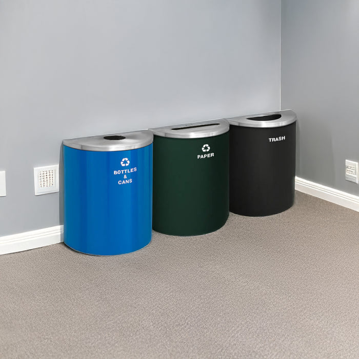 Glaro Triple Stream Half-Round Trash Can 29 Gallon Indoor Unit Custom Color