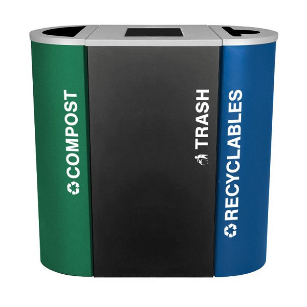 Excell-Kaiser Modular Triple-Stream Indoor Trash Can & Recycling Station Combo