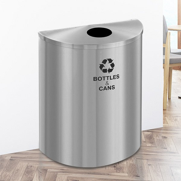 Glaro XL 29-Gallon Half-Round Commercial Trash Can in Satin Aluminum