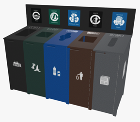 22 Gal Quad- Vail Top - Split Color Unit - Header Board with Graphics - (6  symbols) Waste Receptacle