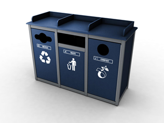 Triple Front Load Recycling Bin- Waste Receptacle