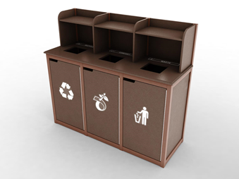 Triple Top Load Recycling Bin- Waste Receptacle