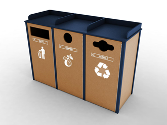 Triple Front Load Recycling Bin- Waste Receptacle