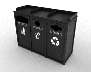 Triple Front Load Recycling Bin- Waste Receptacle